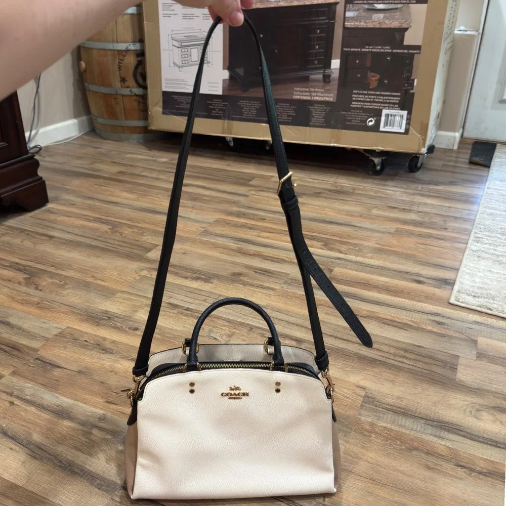 Coach Margot Carryall Satchel Bag Chalk Black Taupe Crossgrain Leather F34607